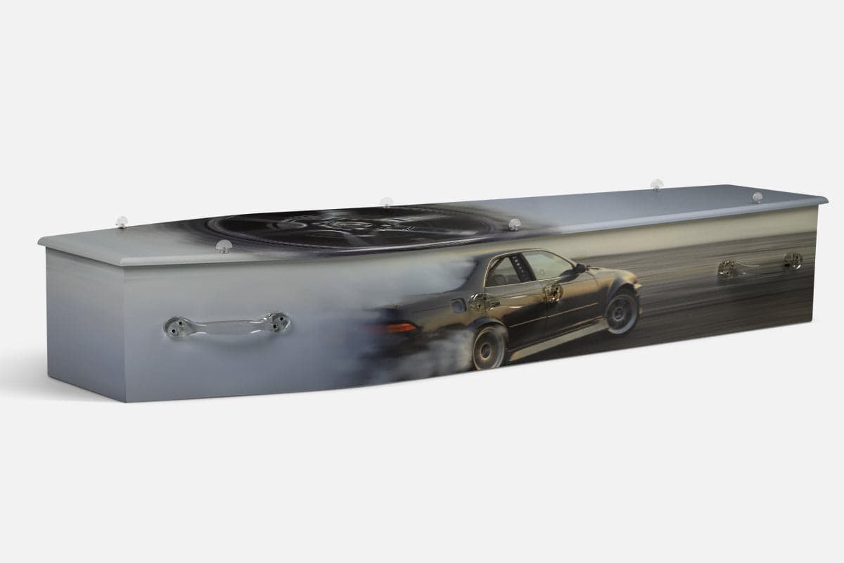 Sport Drifting personalised coffin by Lifestyle Coffins