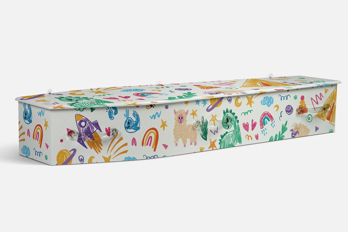 Crayons personalised coffin by Lifestyle Coffins