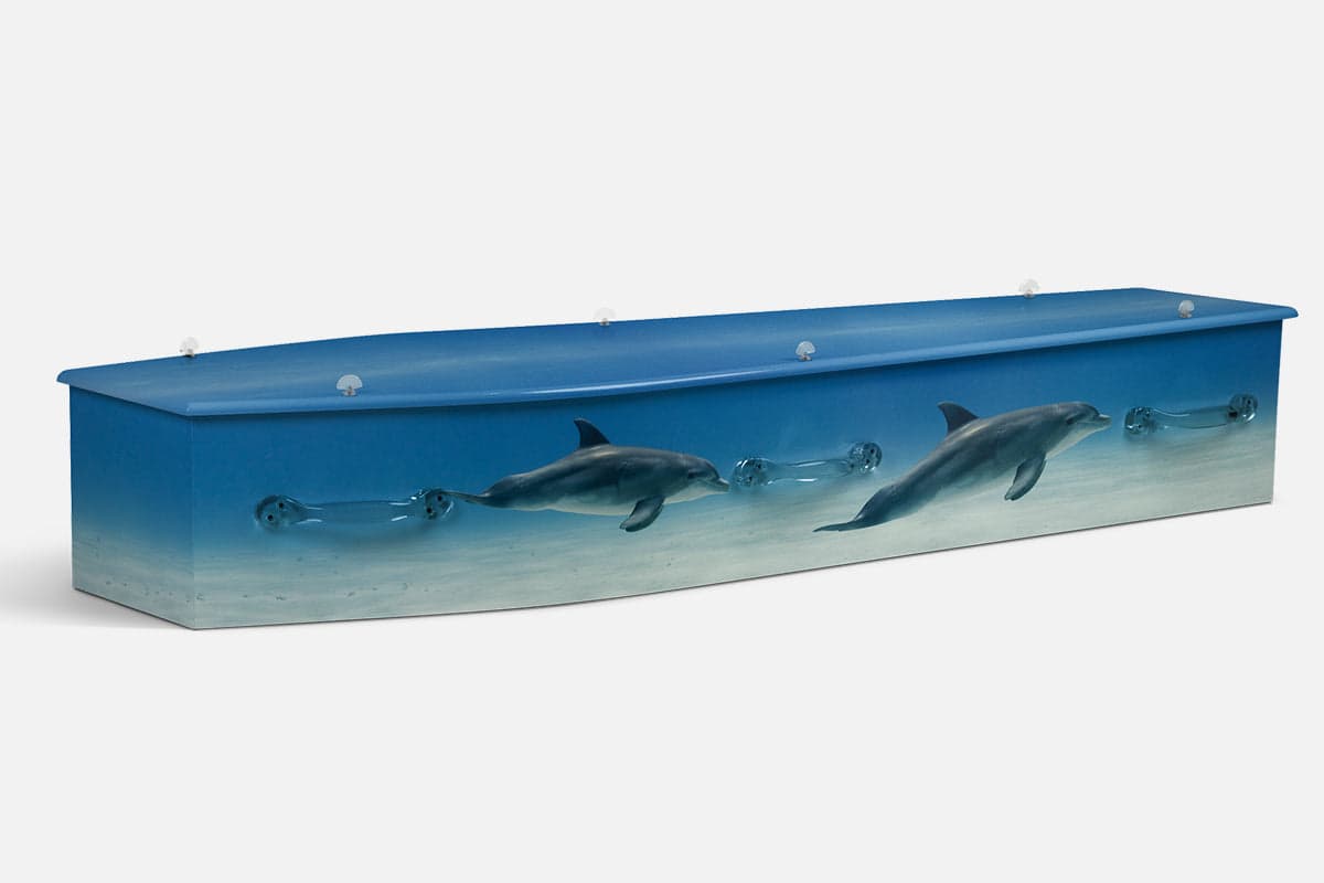 Dolphins personalised coffin by Lifestyle Coffins