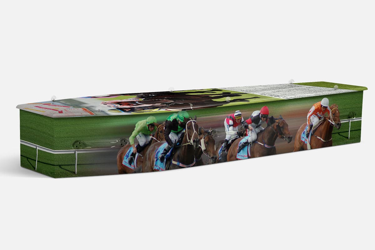 Horse Racing personalised coffin by Lifestyle Coffins