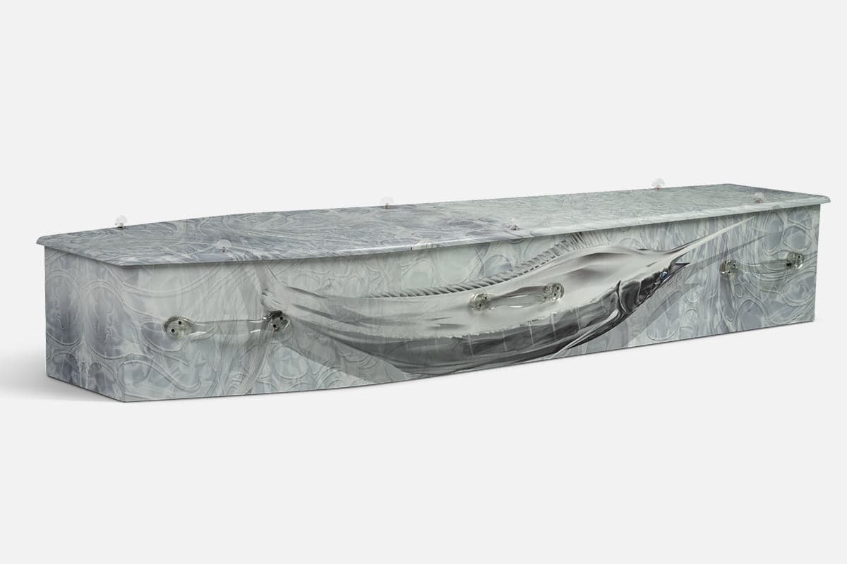 Silver Marlin personalised coffin by Lifestyle Coffins