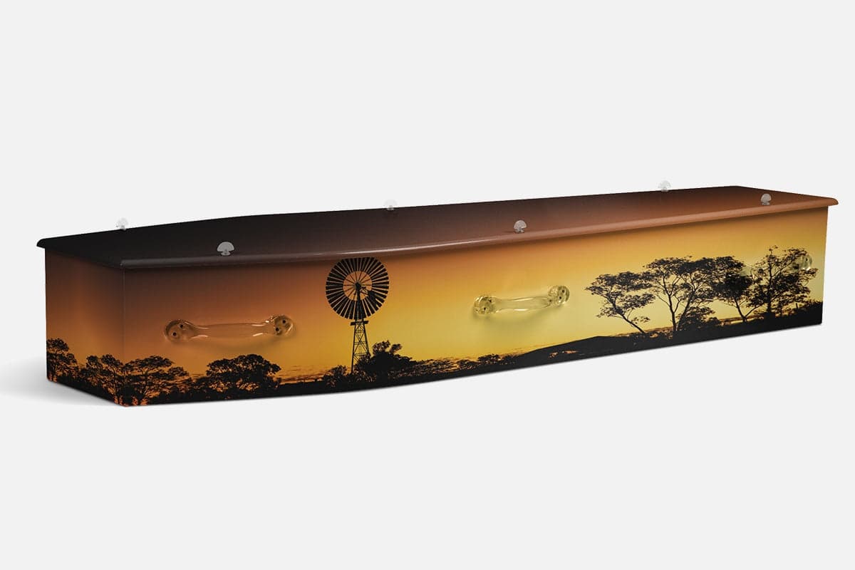 Sunset Windmill personalised coffin by Lifestyle Coffins