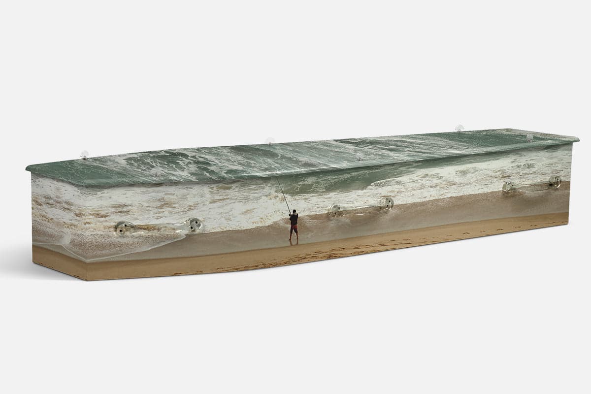 Surf Fishing personalised coffin by Lifestyle Coffins
