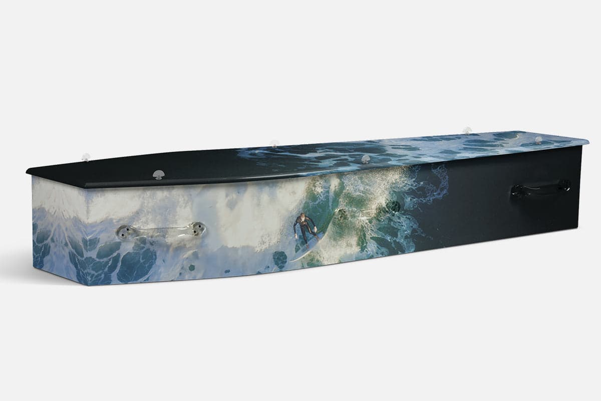 Surfing V1 personalised coffin by Lifestyle Coffins