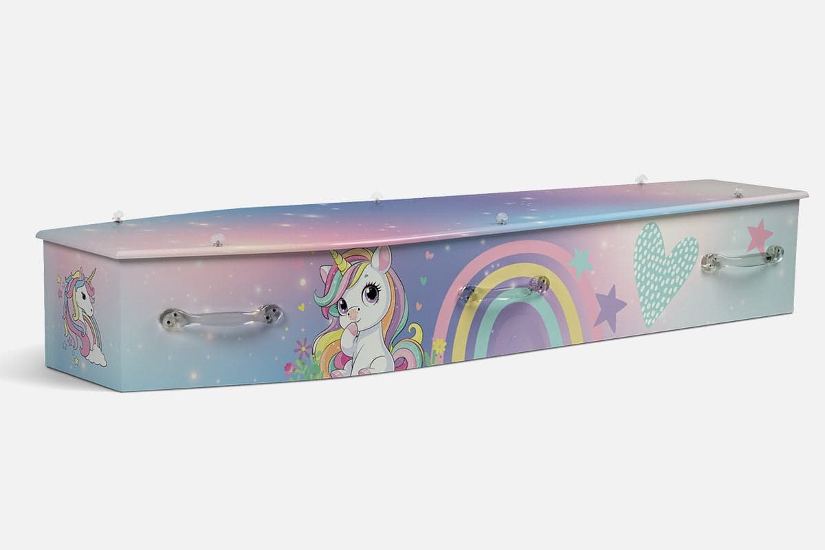 Unicorns personalised coffin by Lifestyle Coffins