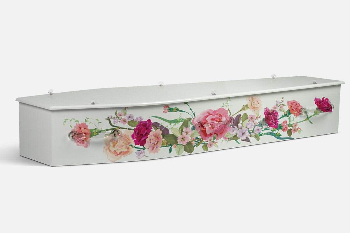 Watercolour personalised coffin by Lifestyle Coffins
